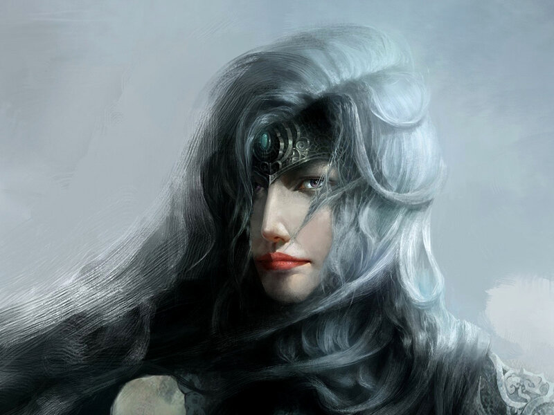 Woman with Silver Hair — Gray, Dramatic, Digital Art, Headpiece