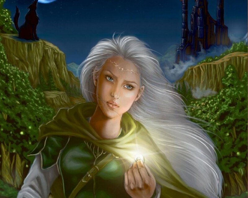 Woman with Silver Hair — Green, Dramatic, Night