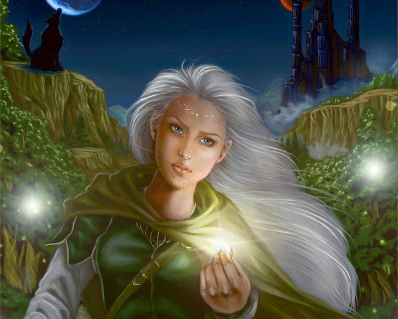 Woman with Silver Hair — Green, Dramatic