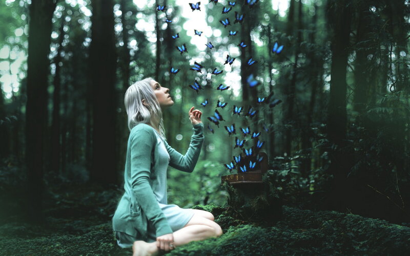 Woman with Silver Hair — Green, Serene, Morning