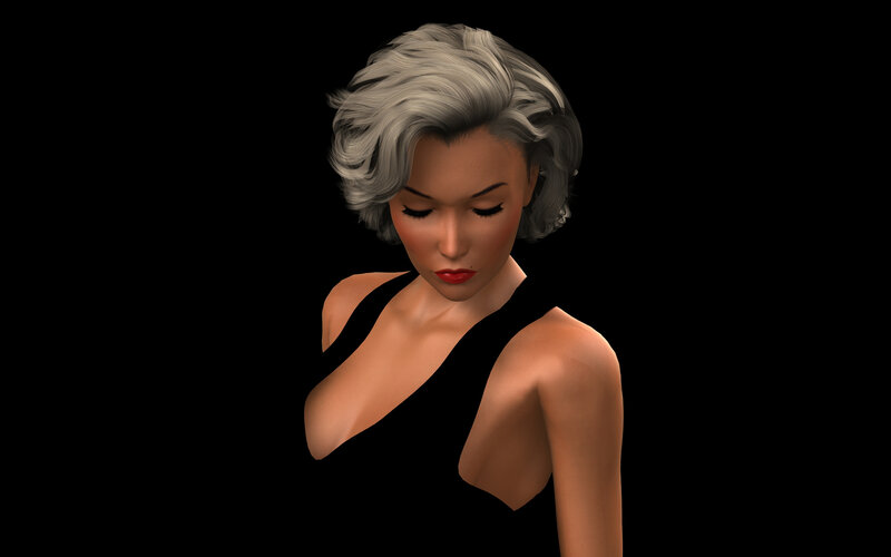 woman with silver hair in black dress