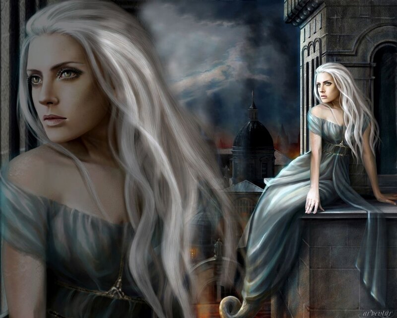woman with silver hair on balcony
