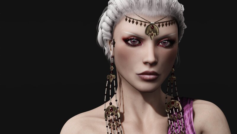 Woman with Silver Hair — Purple, Dramatic, 3d Render