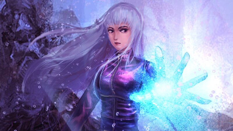Woman with Silver Hair — Purple, Dramatic, Digital Art, Magic