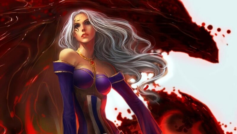 Woman with Silver Hair — Purple, Dramatic, Digital Art