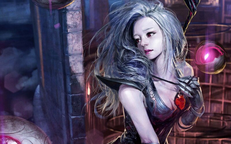 Woman with Silver Hair — Purple, Dramatic, Night