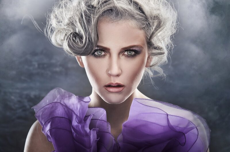 Woman with Silver Hair — Purple, Dramatic, Photograph