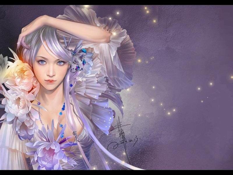 Woman with Silver Hair — Purple, Serene, Night
