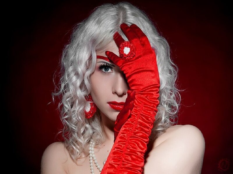 Woman with Silver Hair — Red, Dramatic