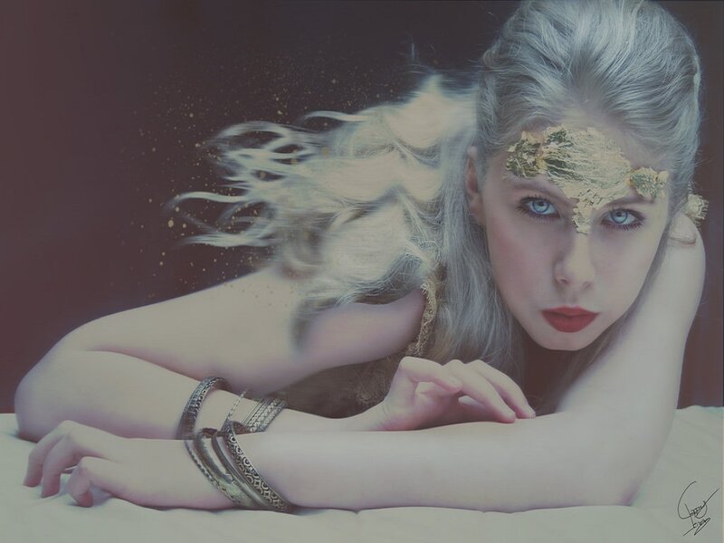 Woman with Silver Hair — White, Dramatic, Digital Art