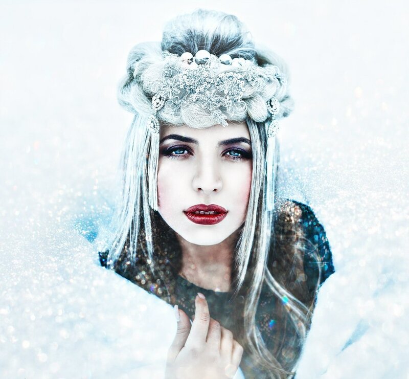 Woman with Silver Hair — White, Dramatic, Winter