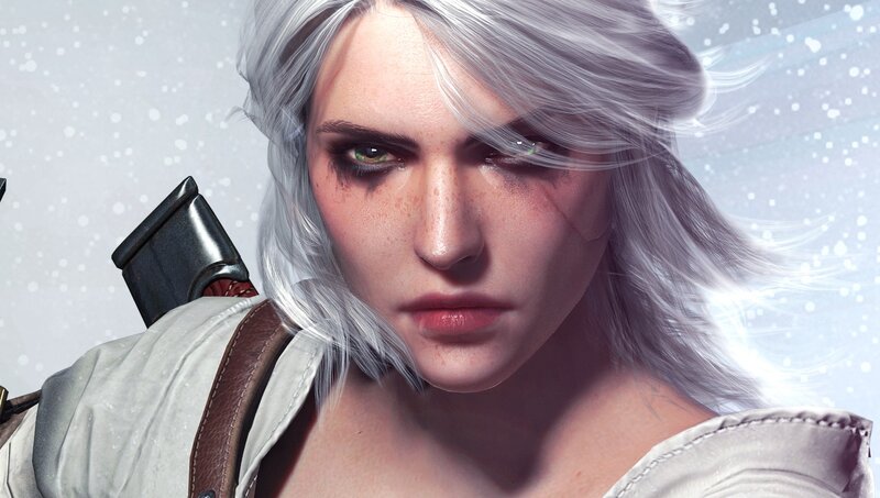 Woman with Silver Hair — White, Serious