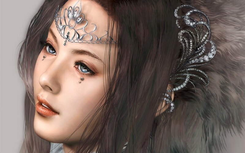 Woman with Silver Headpiece — Brown, Dramatic