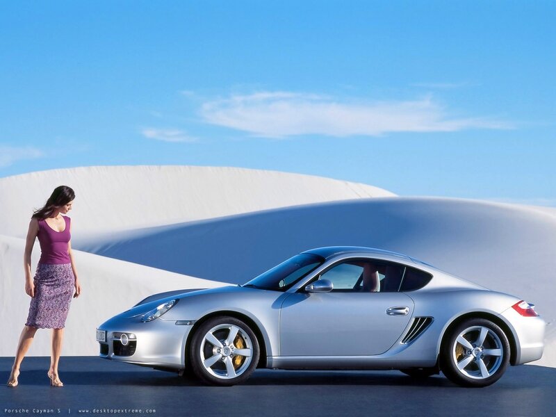 Woman with silver Porsche Cayman S