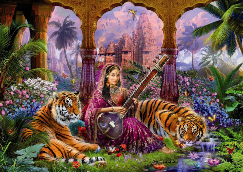 Woman with Sitar and Tigers