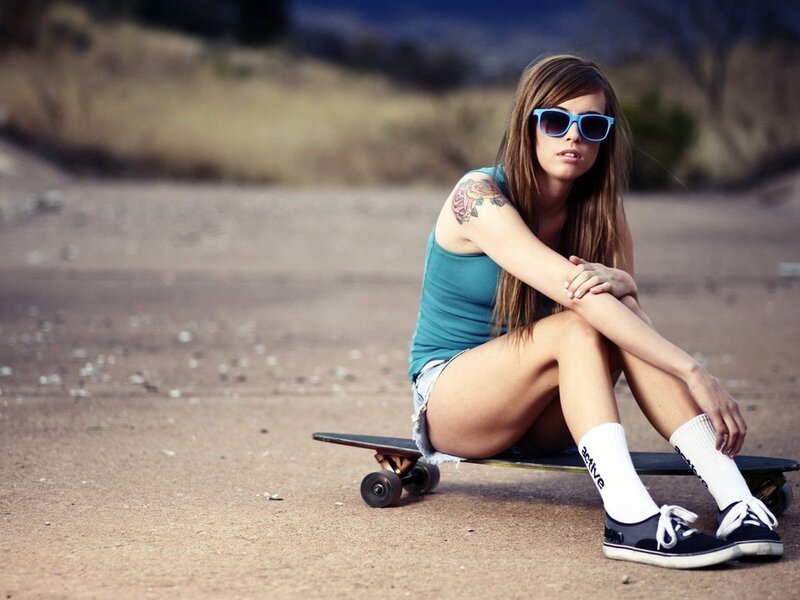 Woman with Skateboard — Blue, Relaxed