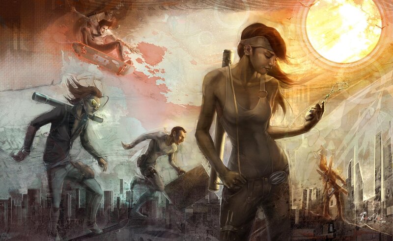 Woman with Skateboard — Orange