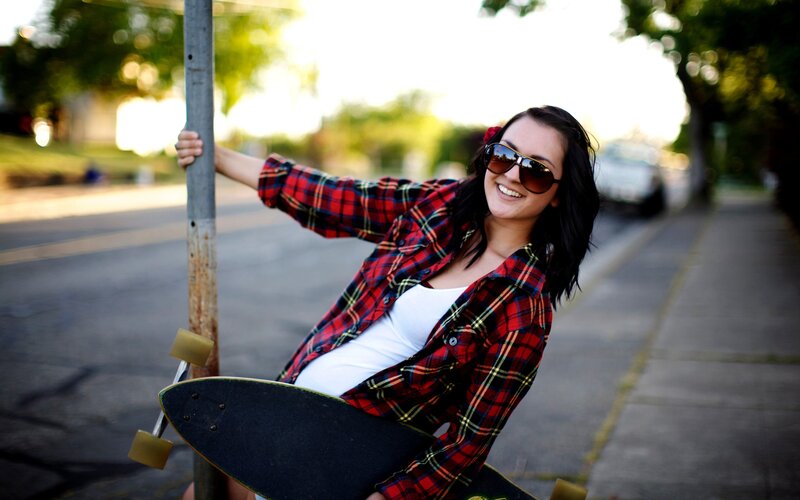 Woman with Skateboard — Red, Casual
