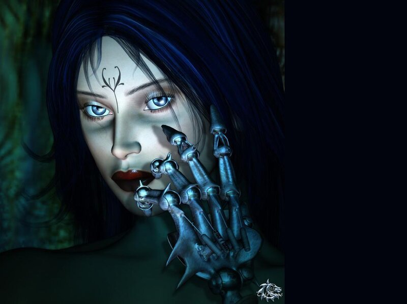 woman with skeletal hand