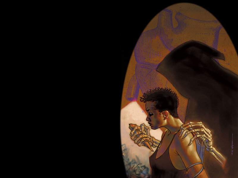 Woman with Skeletal Hands — Brown