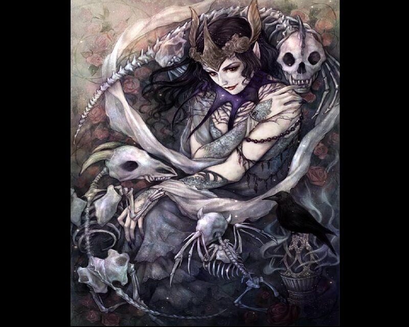 Woman with Skeletal Wings — Purple, Dark