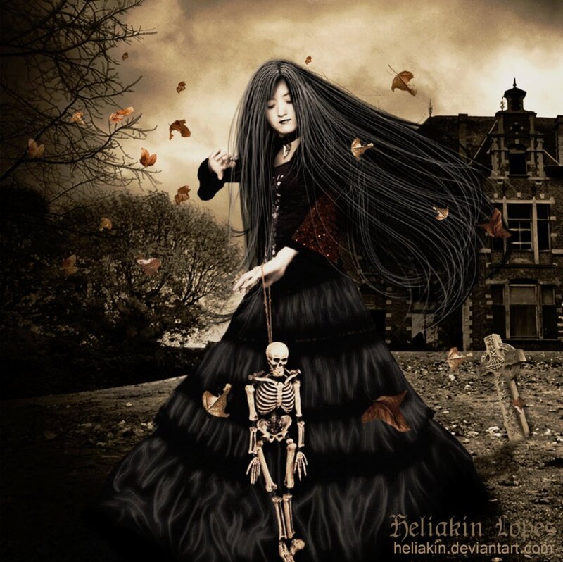 Woman with Skeleton — Black, Dramatic, Autumn