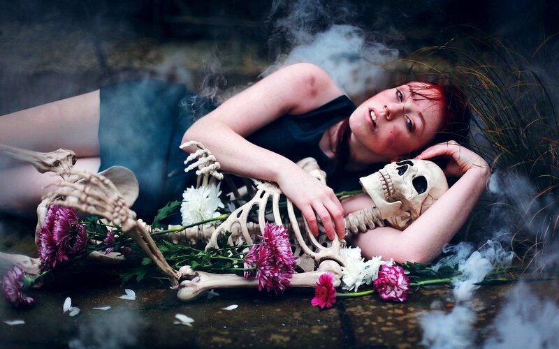 Woman with Skeleton — Black, Dramatic