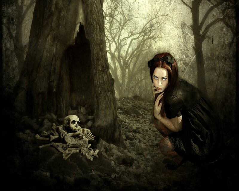 Woman with Skeleton — Brown, Dark