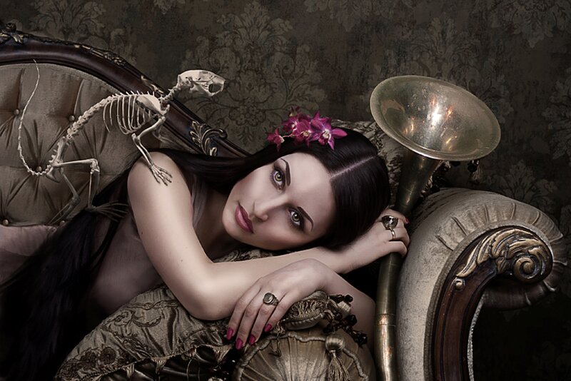 Woman with Skeleton — Brown, Dramatic