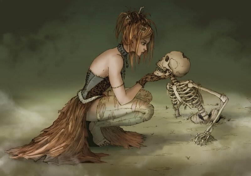 Woman with Skeleton — Brown