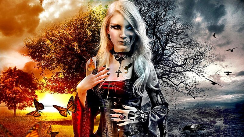 Woman with Skeleton Makeup — Orange