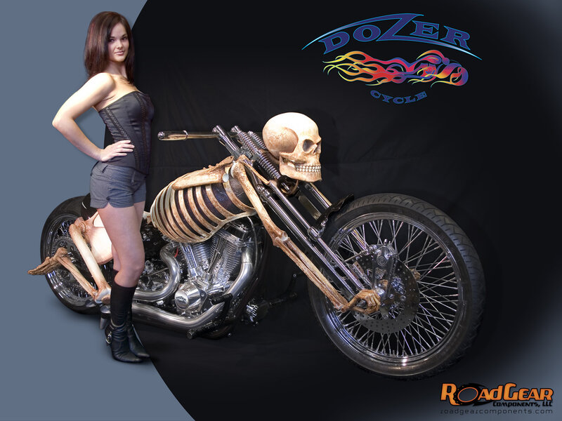 Woman with Skeleton Motorcycle