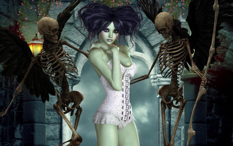 Woman with Skeletons — Purple