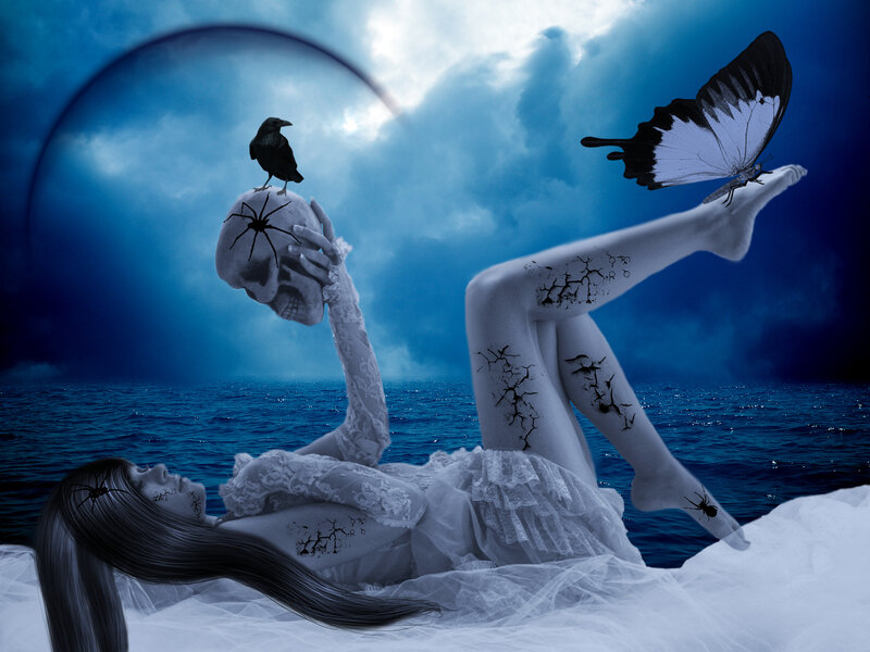 Woman with Skull and Butterfly