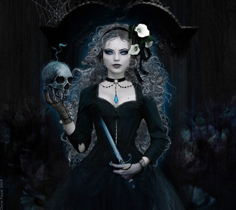 woman with skull and dagger