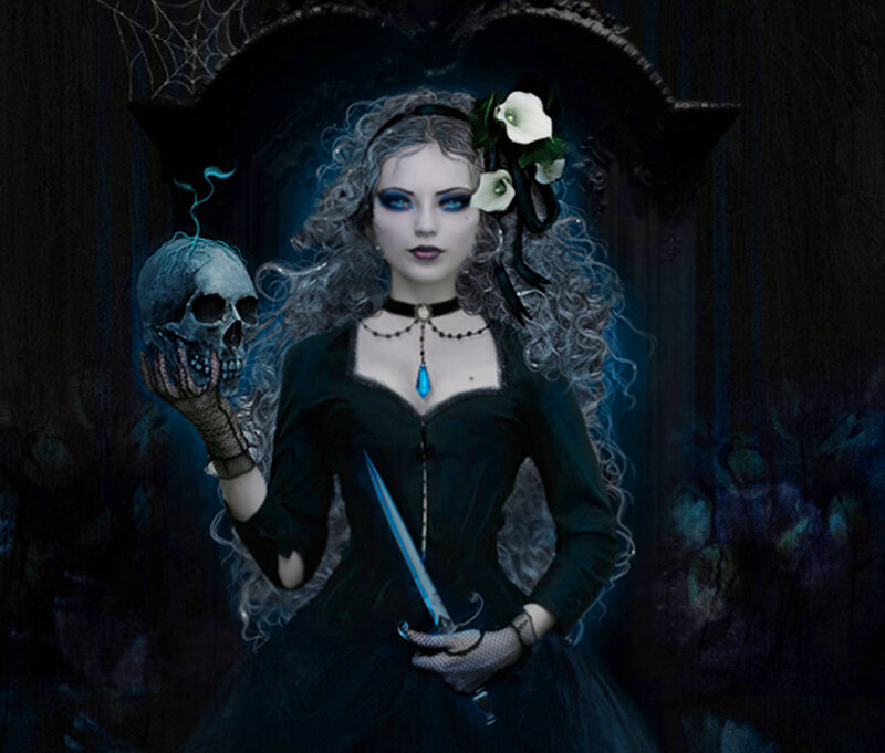 woman with skull and dagger