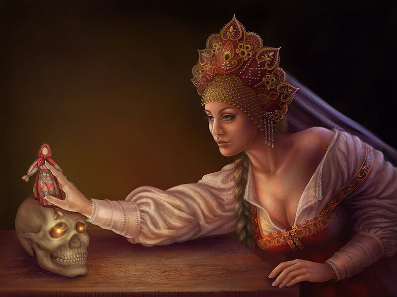 Woman with Skull and Doll