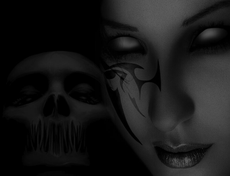 woman with skull and face art