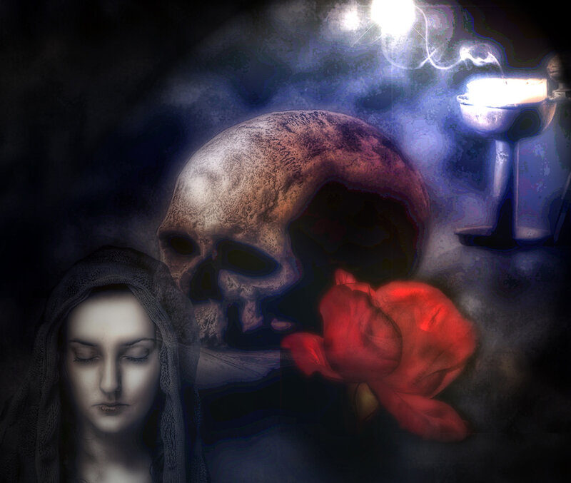 Woman with Skull and Rose — Black