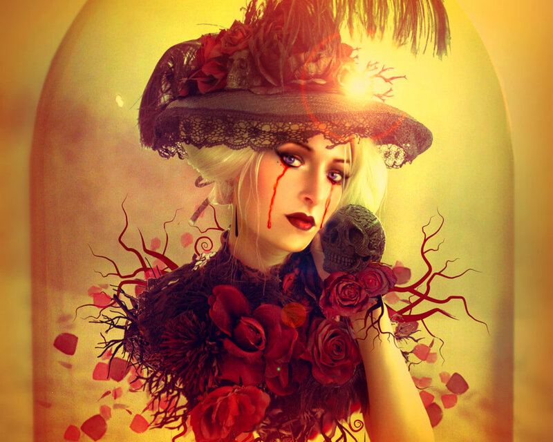 Woman with Skull and Roses