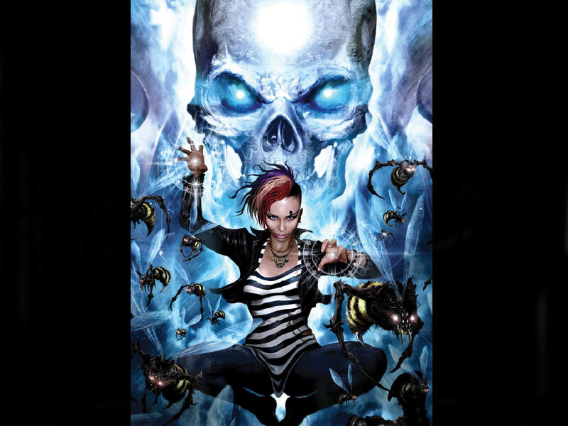 Woman with Skull Background