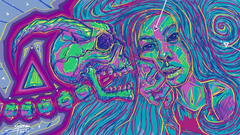 Woman with Skull — Blue, Psychedelic