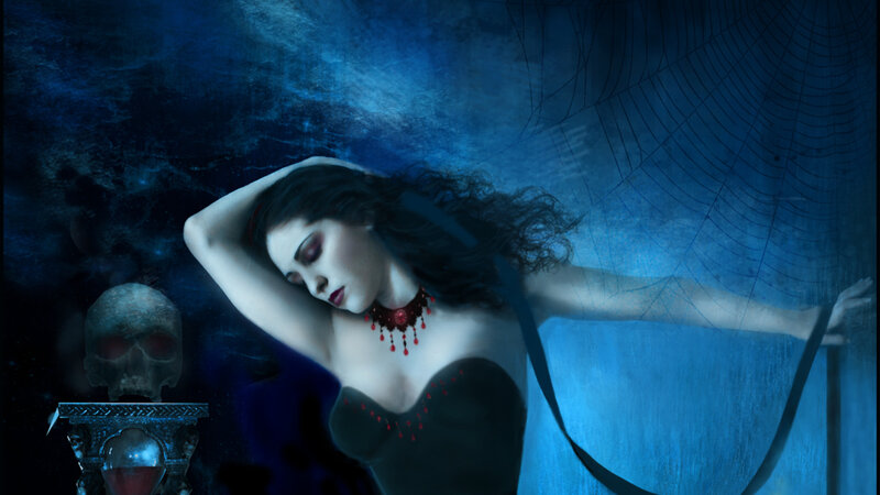Woman with Skull — Blue