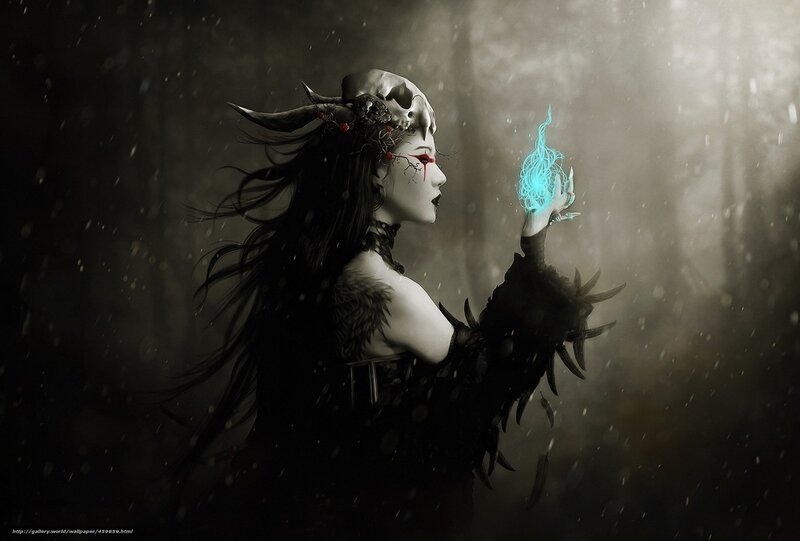 woman with skull crown and magic