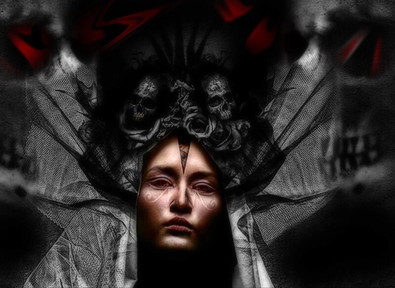 Woman with Skull Crown — Black, Dark, Digital Art