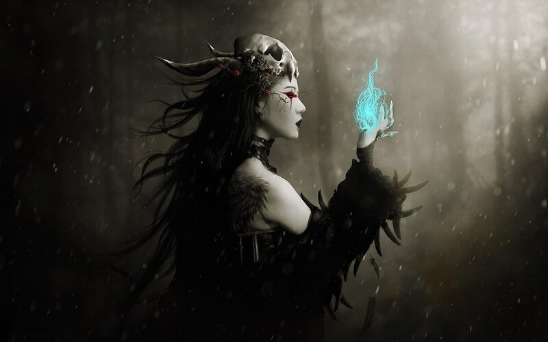 Woman with Skull Crown — Black, Dark, Night