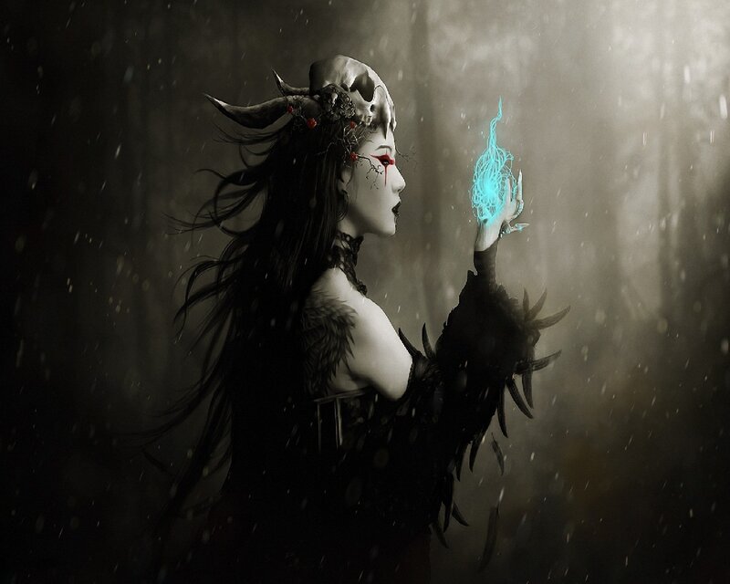 Woman with Skull Crown — Black, Dark