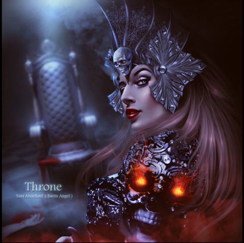 Woman with Skull Crown — Black, Dramatic, Night
