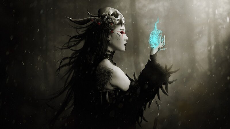 Woman with Skull Crown — Black, Dramatic