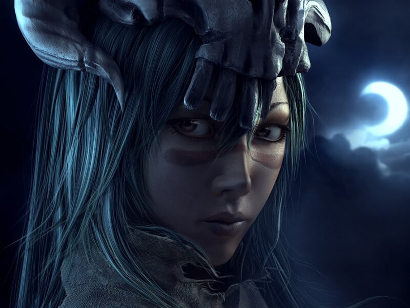 Woman with Skull Crown — Blue